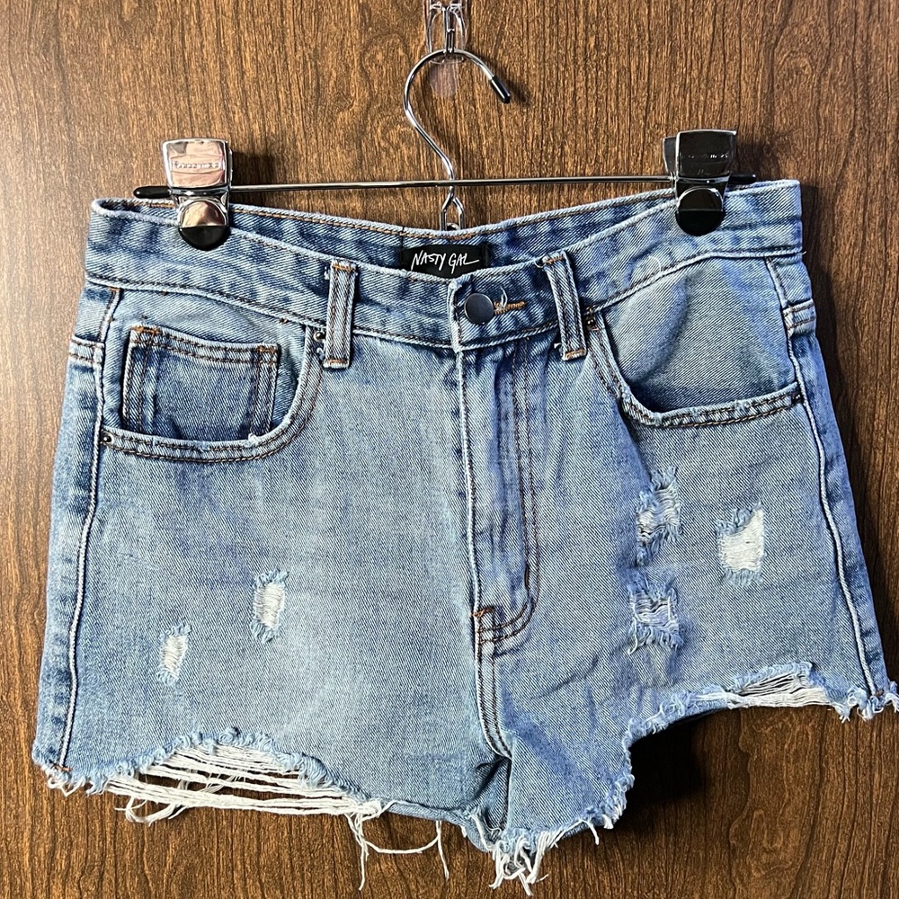 Nasty Gal Cut Off Destress Beach summer Denim Jean Shorts Women Size UK 10 US 8